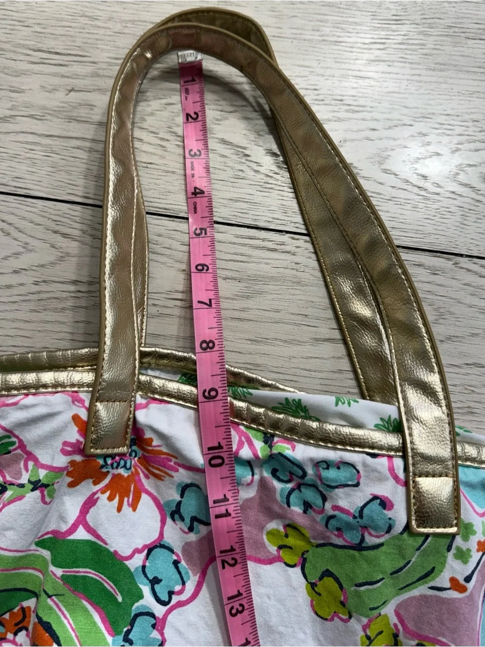 Lilly Pulitzer large Multicolor Floral & Green Chevron Tote Bag Gold Handles